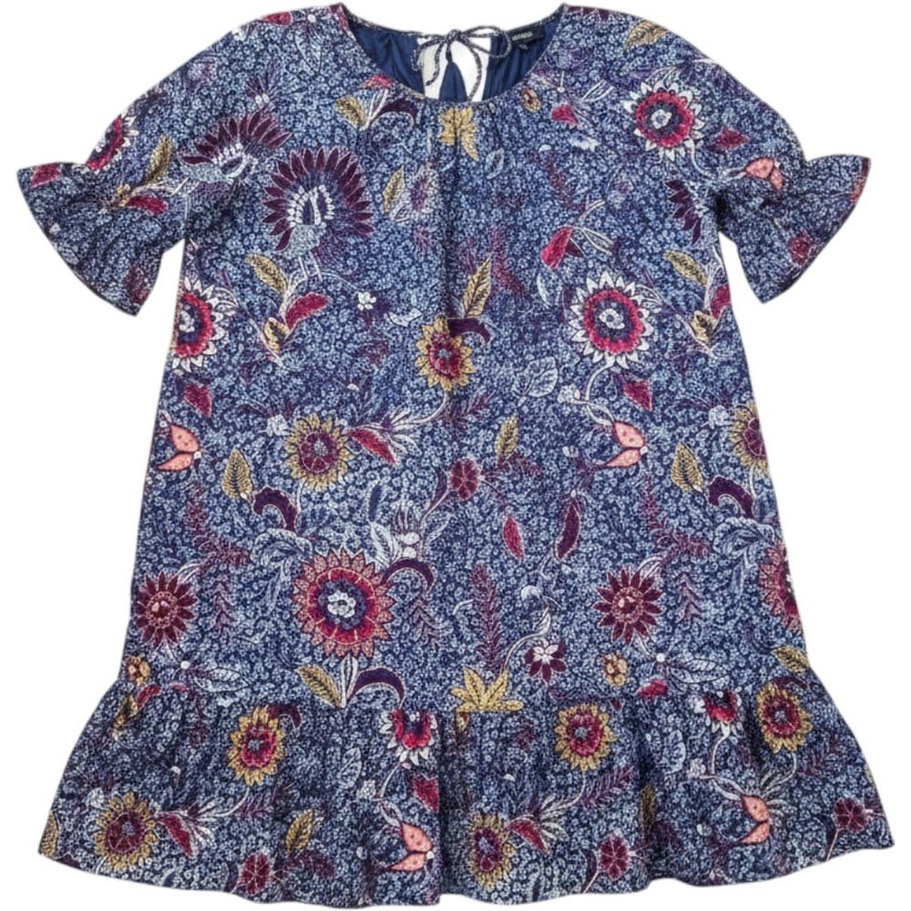 Madewell Floral Mini Dress Medium Blue Tiered Ruffle Sleeve Boho Cottagecore